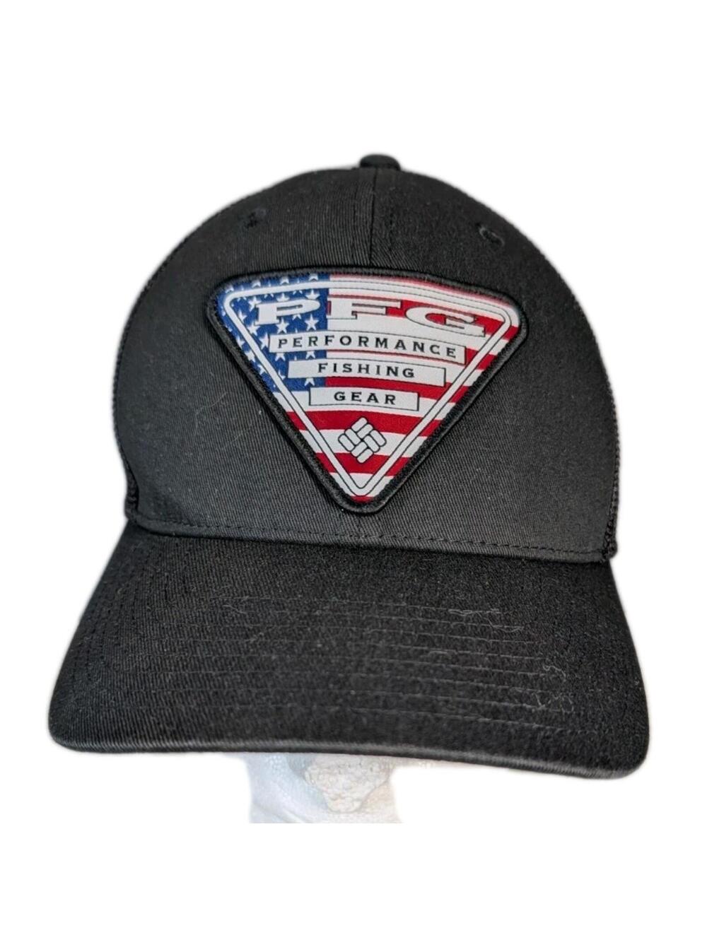Columbia Mens Hat S M Black PFG Flexfit Fishing Outdoor Mesh Trucker Cap